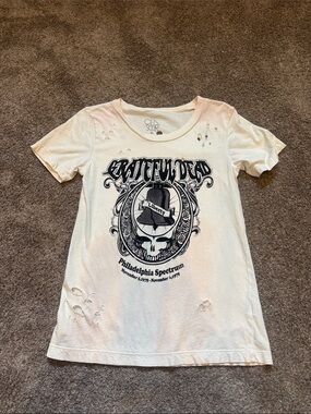 Free People White Distressed Grateful Dead Graphic Tee